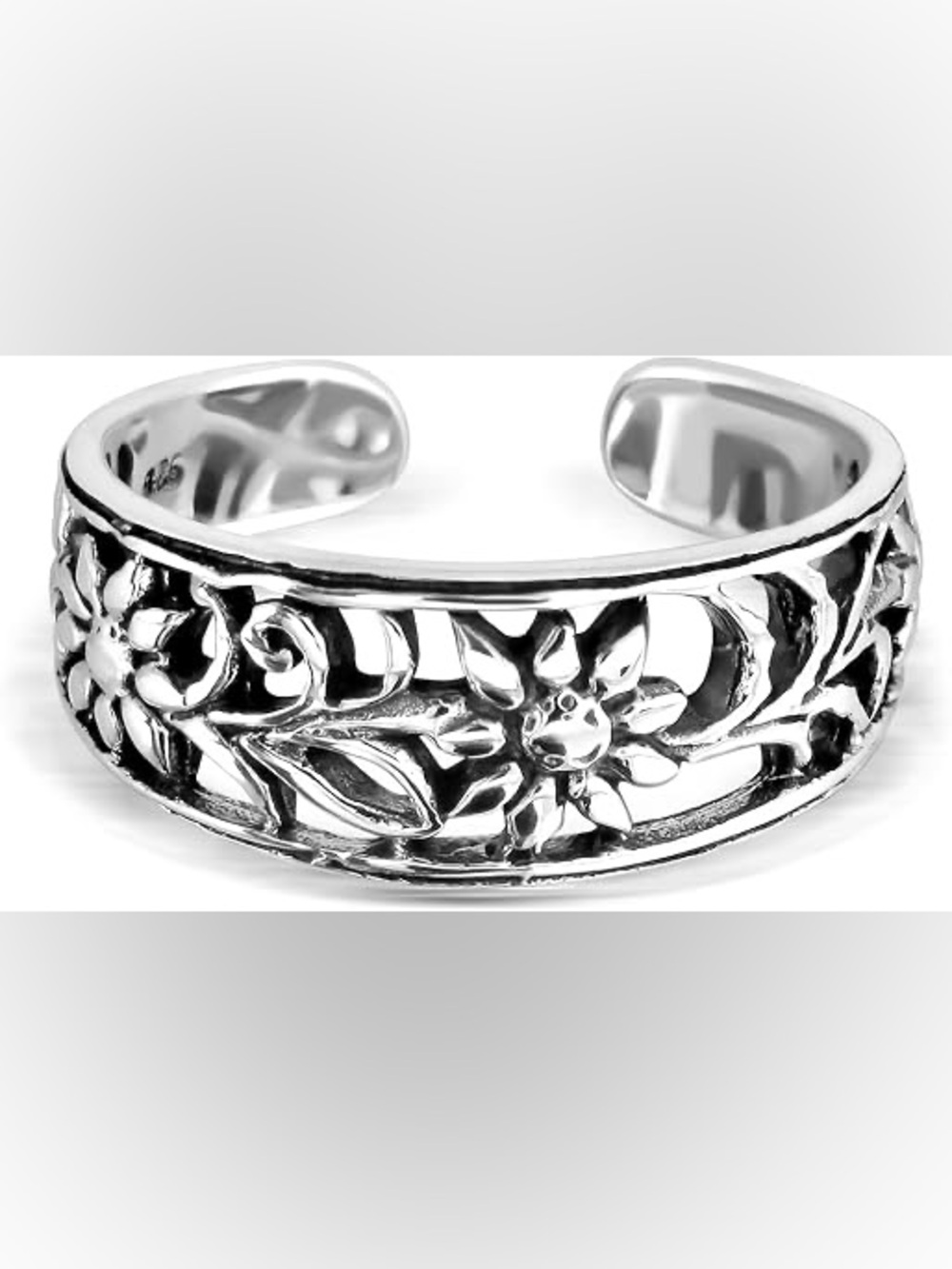 Sterling Silver Floral Adjustable Toe Ring